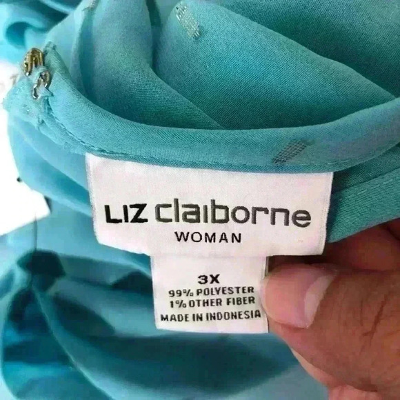 Liz Claiborne Caravan Aqua Wave Sheer Short Sleeve Top 3X - Picture 8 of 10